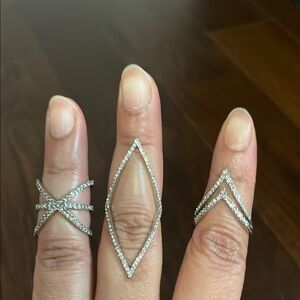 Dazzling Silver Geometric Ring Trio